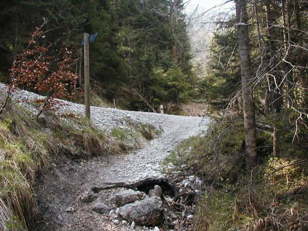Man mndet an einem Schotterweg