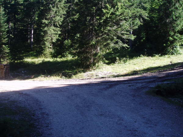 Rechts weiter bergab, links Anfahrtsweg